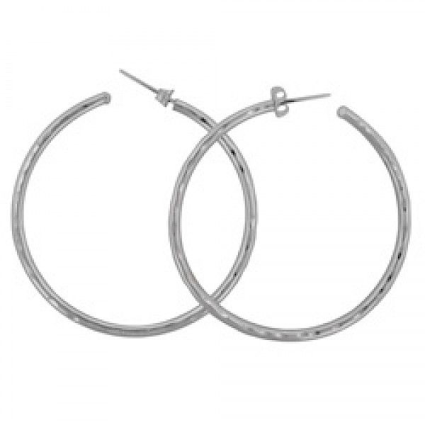Large Hammered Hoop Silver Earrings - 55mm Wide