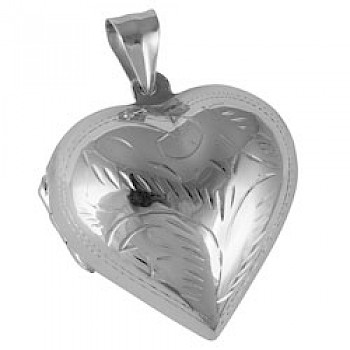 Large Heart Patterned Silver Locket