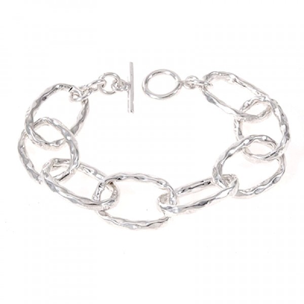 Large Hammered Ovals Silver Bracelet - BT418