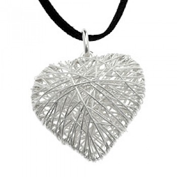 Large Multi-Wire Silver Heart Pendant