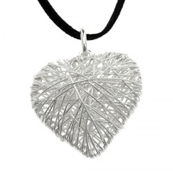 Large Multi-Wire Silver Heart Pendant - PT587