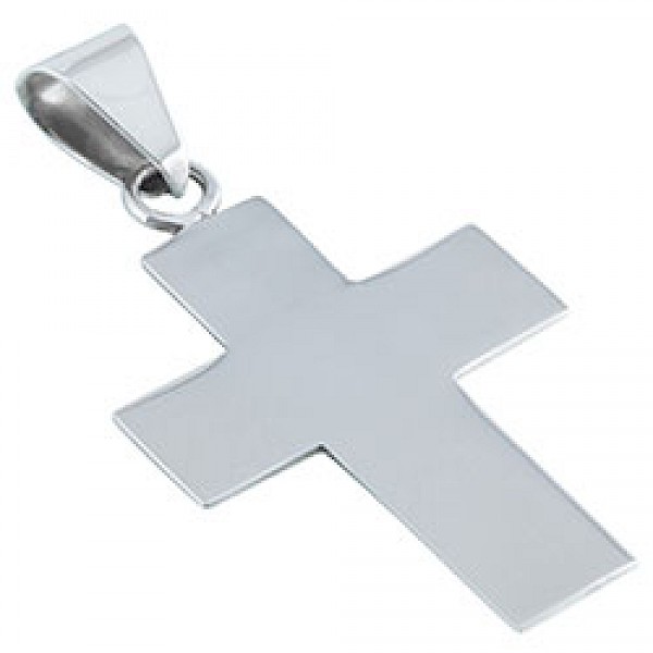 Large Polished Cross Silver Pendant - RN092