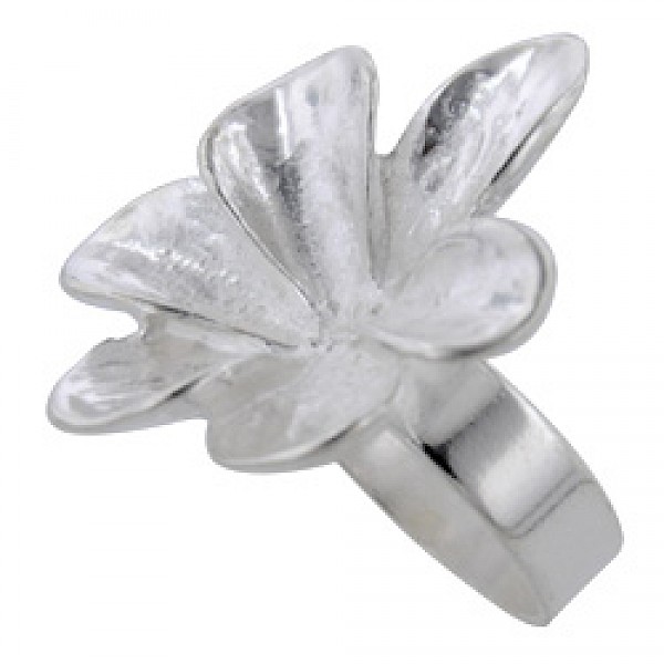 Large Polished Silver Flower Ring