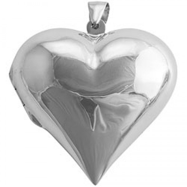 Large Polished Silver Heart Locket - 53mm