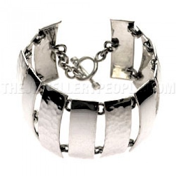 Large Rectangles Hammered & Polished Silver Bracelet