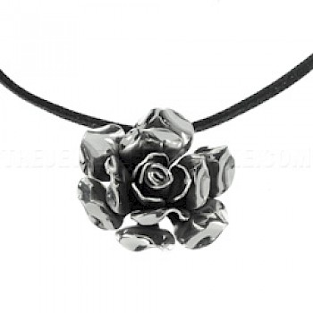 Open Rose Silver Pendant