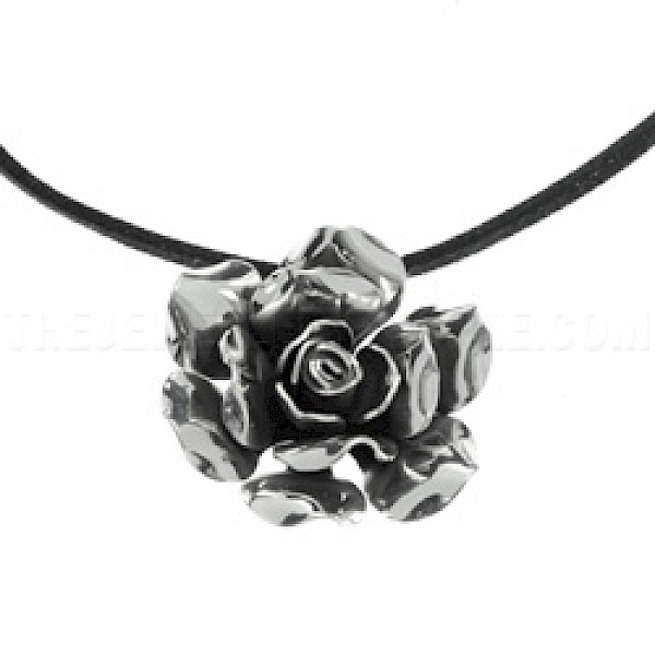 Open Rose Silver Pendant - PT479