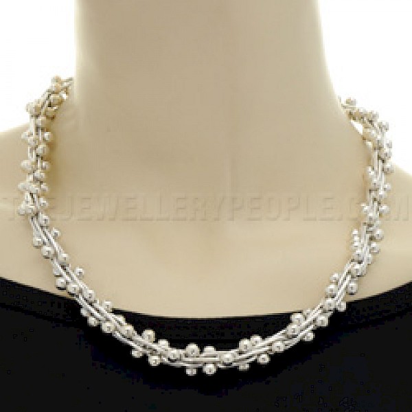 Grapes Silver Necklace - 5mm Ball -18" Long