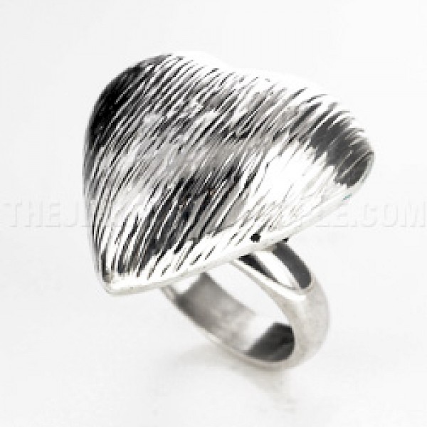 Large Textured Heart Silver Ring