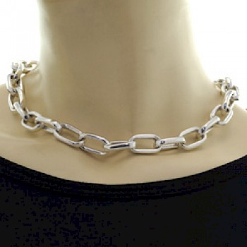 Large Thick-Tubed Ovals Chunky Silver Necklace