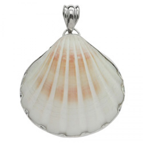 Large White & Silver Clam Pendant - SL220