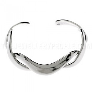 Layered Curved Silver Bangle - 15mm Wide