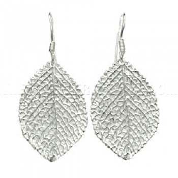 Leaf Drop Silver Earrings - 45mm Long