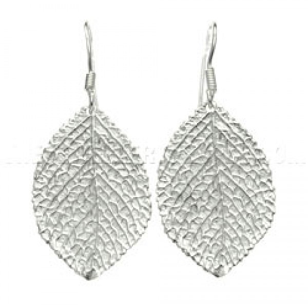 Leaf Drop Silver Earrings - 45mm Long