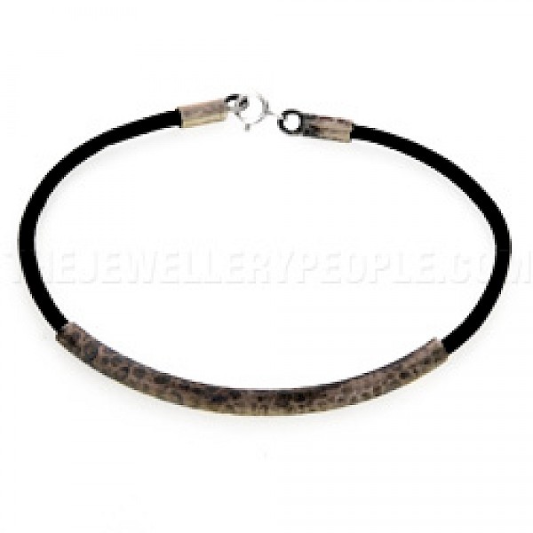 Leather & Oxidised Silver Tube Bracelet
