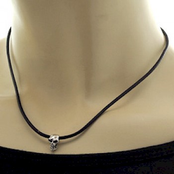 Leather & Silver Skull Necklace