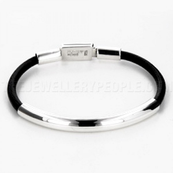 Leather Tubed Silver Bracelet