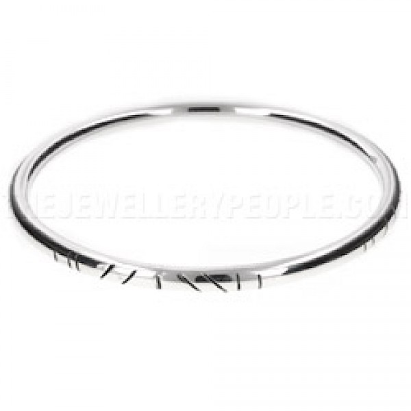 Line Detail Tubed Silver Bangle - 4mm Wide