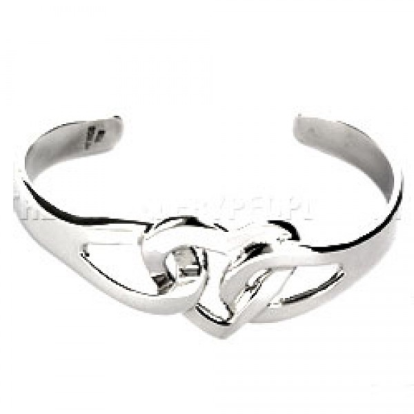 Linked Heart Open Silver Bangle