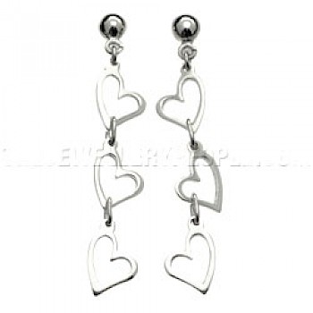 Linked Hearts Silver Earrings - 60mm Long